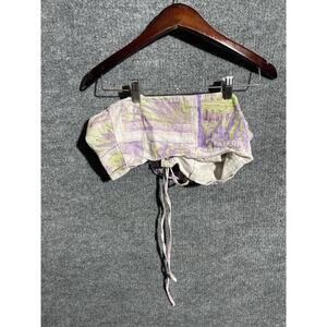 ASOS Design Crop Top Womens US 8 Purple Green Map Print Lace Up Cotton Corset